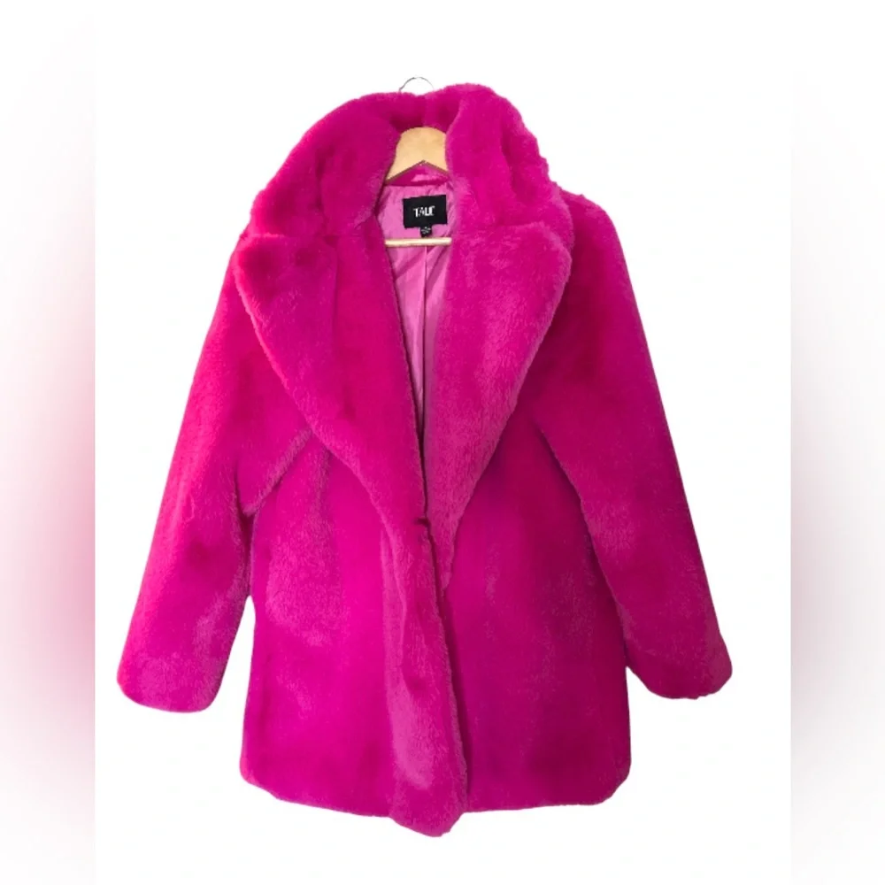 Talie Faux Fur Coat Women’s Vibrant Magenta Sz Small Winter Jacket Pockets side - Picture 3 of 10